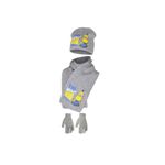 Fashion, accesorii si bijuterii - Copii - Accesorii copii - Caciuli si palarii copii - Set caciula-fular-manusi, Minions,The Next Big Thing, Gri, 54 cm - Infinity.ro