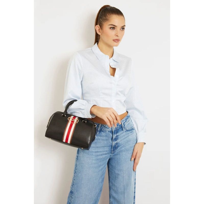 Fashion, accesorii si bijuterii - Femei - Accesorii femei - Genti si rucsacuri femei - Geanta dama Guess Nelka Satchel VG930705 Negru 25.5 x 16 x 12.5 cm - Infinity.ro