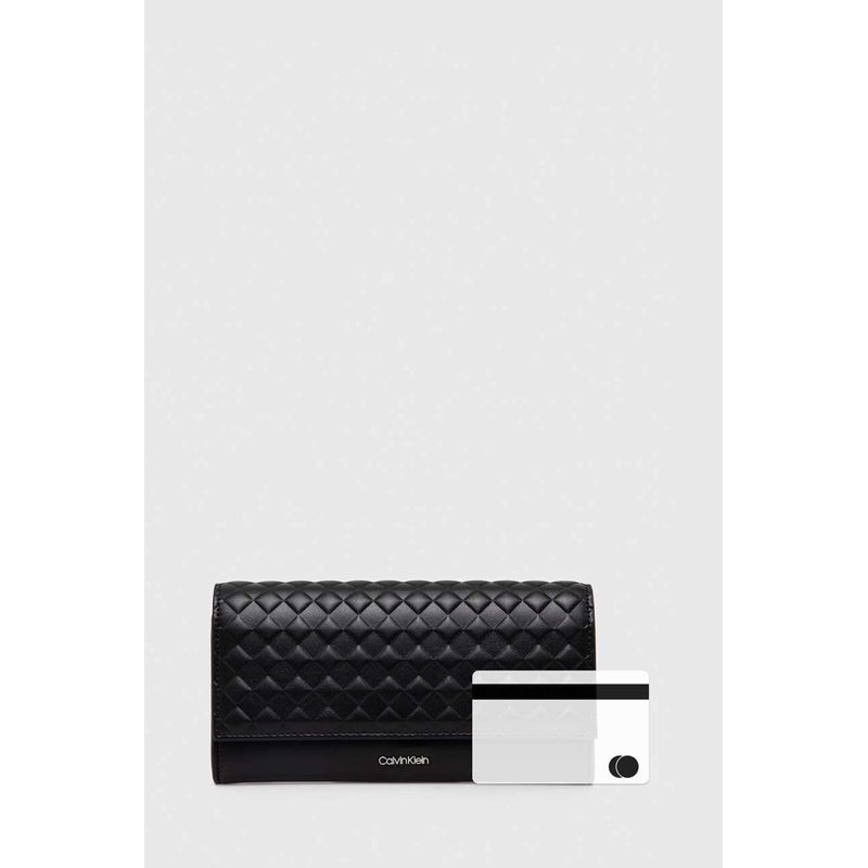 Fashion, accesorii si bijuterii - Femei - Accesorii femei - Portofele femei - Portofel mare de dama Calvin Klein Mini Quilt Large Trifold K60K611895 19 x 9.7 x 3.5 cm Negru - Infinity.ro