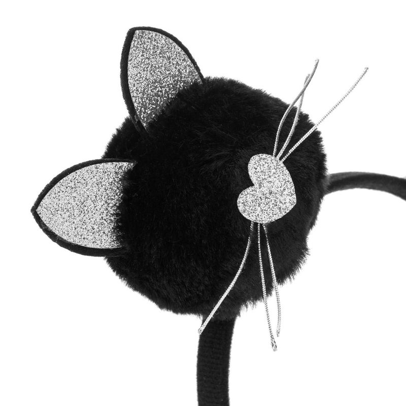 Casa si Gradina - Decoratiuni - Decoratiuni petrecere - Masti si costume carnaval - Coronita Par Pompon, Urechi Pisica, Glitter Argintiu, Negru, Poliester - Infinity.ro