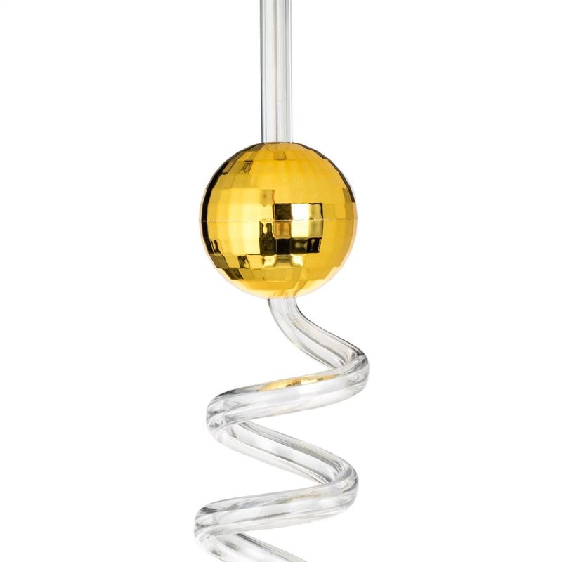 Casa si Gradina - Bucatarie si vesela - Accesorii bar - Paie si decoratiuni cocktail - Set Paie Fancy Reutilizabile Disco Ball, Plastic Transparent, Argintiu si Auriu, Ø6x270mm, 2 Bucati - Infinity.ro