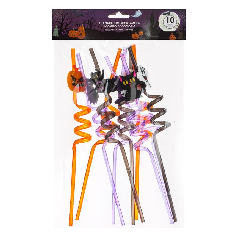Casa si Gradina - Bucatarie si vesela - Accesorii bar - Paie si decoratiuni cocktail - Paie Reutilizabile, Halloween, Set 10 Bucati, Multicolor, 6x270 mm - Infinity.ro