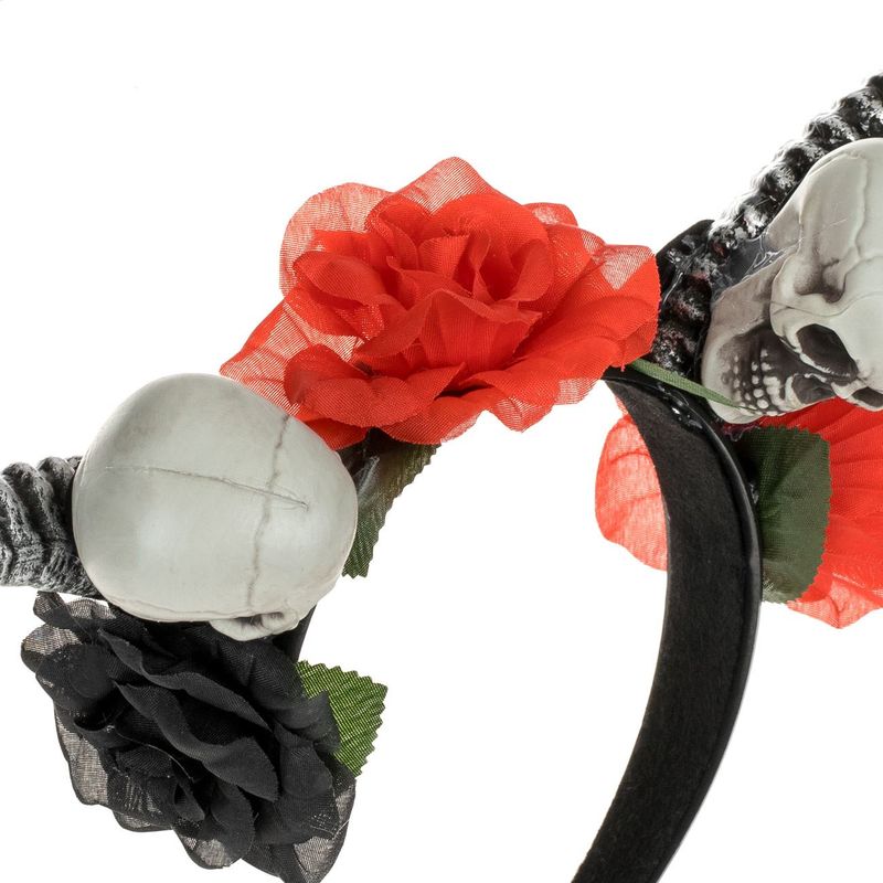 Jucarii, Copii si Bebe - Jucarii si jocuri - Jucarii de rol - Masti si costume copii - Coronita Deghizare Diavol, Coarne 15cm, Cranii, Trandafiri Rosii si Negri, Plastic, Multicolor - Infinity.ro