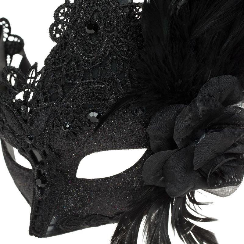 Jucarii, Copii si Bebe - Jucarii si jocuri - Jucarii de rol - Masti si costume copii - Masca Deghizare Femei, Fancy, Negru, Dantela, Glitter, Trandafir si Pene Negre, Polirasina - Infinity.ro
