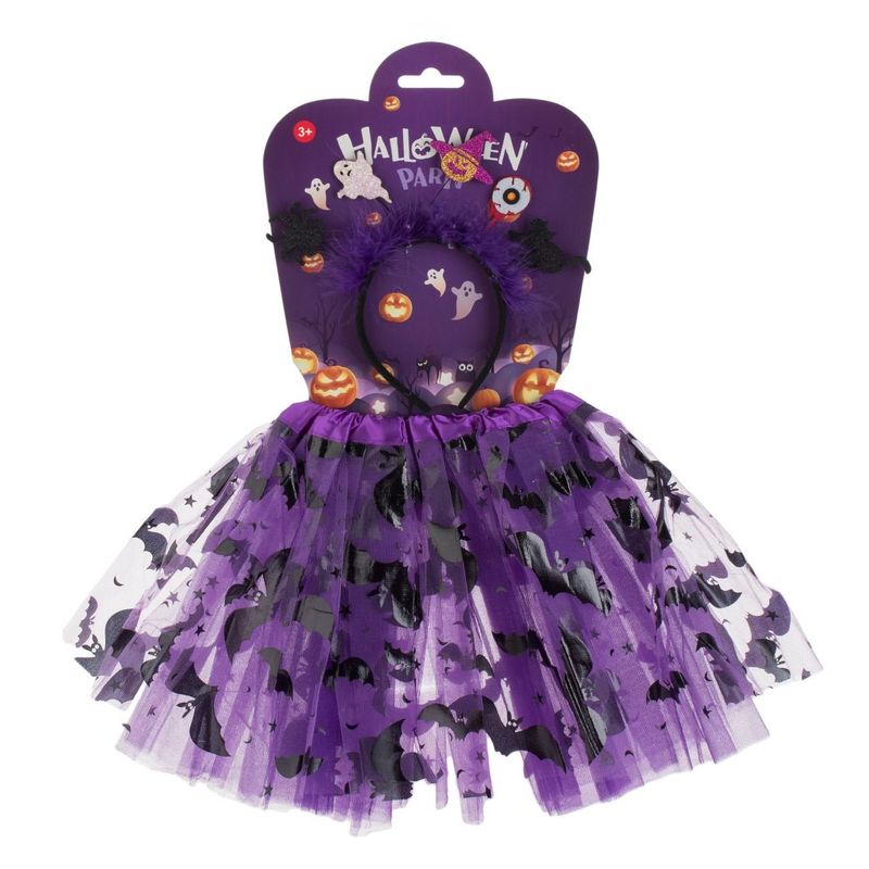 Jucarii, Copii si Bebe - Jucarii si jocuri - Jucarii de rol - Masti si costume copii - Set deghizare Halloween, model lilieci, mov/negru, 2 piese - Infinity.ro