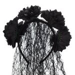 Jucarii, Copii si Bebe - Jucarii si jocuri - Jucarii de rol - Masti si costume copii - Bentita Par Halloween, Trandafiri Negri, Dantela Neagra, Lungime 90cm - Infinity.ro