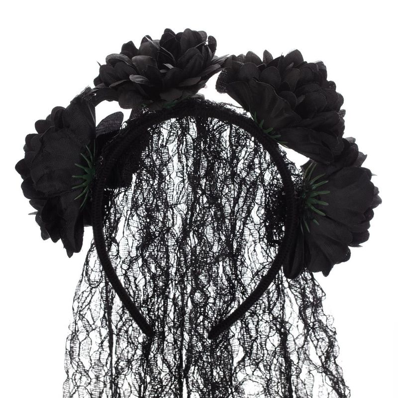 Jucarii, Copii si Bebe - Jucarii si jocuri - Jucarii de rol - Masti si costume copii - Bentita Par Halloween, Trandafiri Negri, Dantela Neagra, Lungime 90cm - Infinity.ro