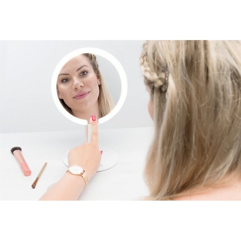 Ingrijire personala si Cosmetice - Machiaj - Oglinzi cosmetice - Oglinda cosmetica ETA Fenite 1353 90000, diametru 178 mm, 3 culori de iluminare, inclinare 0-90°, ACUMULATOR2000mAh - Infinity.ro