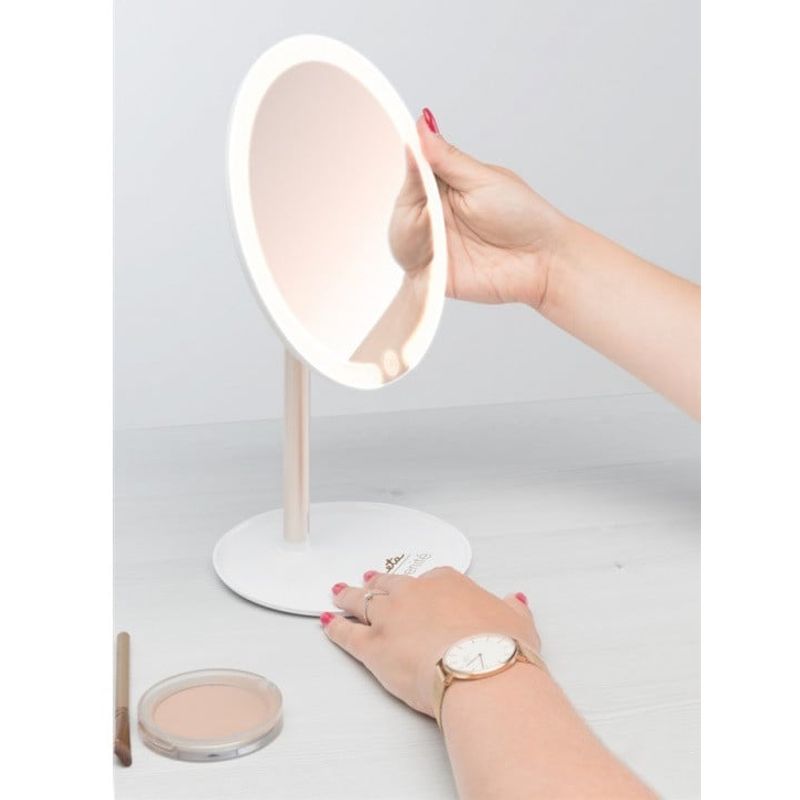 Ingrijire personala si Cosmetice - Machiaj - Oglinzi cosmetice - Oglinda cosmetica ETA Fenite 1353 90000, diametru 178 mm, 3 culori de iluminare, inclinare 0-90°, ACUMULATOR2000mAh - Infinity.ro