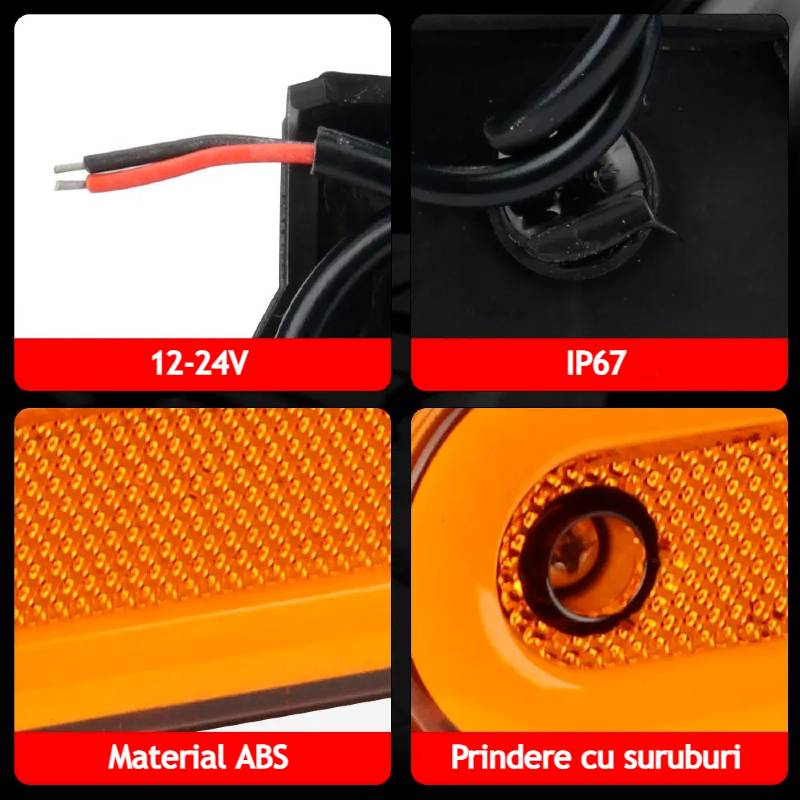 Auto si Moto - Piese auto si accesorii - Caroserie - Faruri, stopuri si proiectoare - Set 2 lampi gabarit VG1 galben, lampa avertizare led, 12-24V - Infinity.ro