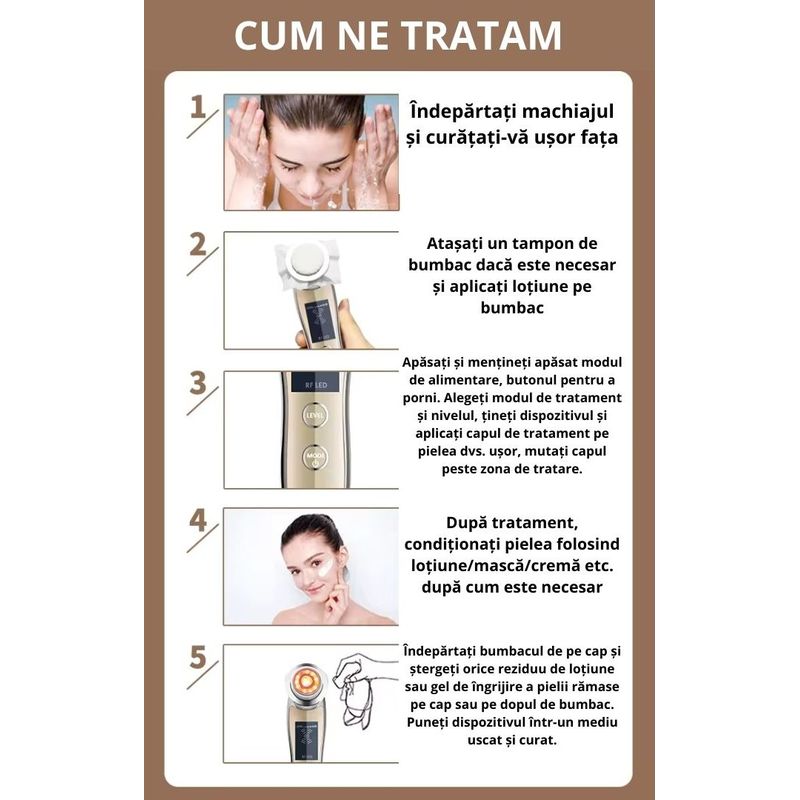 Ingrijire personala si Cosmetice - Aparate & accesorii ingrijire personala - Aparate cosmetice - Aparate intretinere si ingrijire corporala - Dispozitiv pentru infrumusetare faciala, EMS  alb, cu ioni galvanici si masaj cald - Infinity.ro