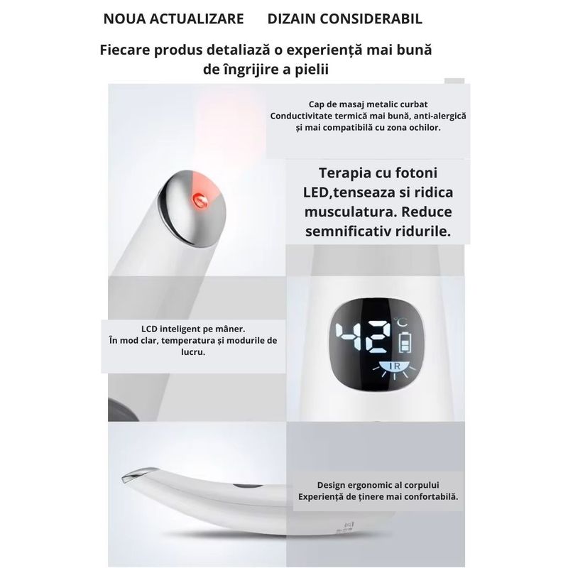 Ingrijire personala si Cosmetice - Aparate & accesorii ingrijire personala - Aparate cosmetice - Aparate intretinere si ingrijire corporala - Dispozitiv de infrumusetare cu lumina LED neinvaziva, EMS Alb,cu vibratie sonica pentru terapia buzelor si a ochilor - Infinity.ro