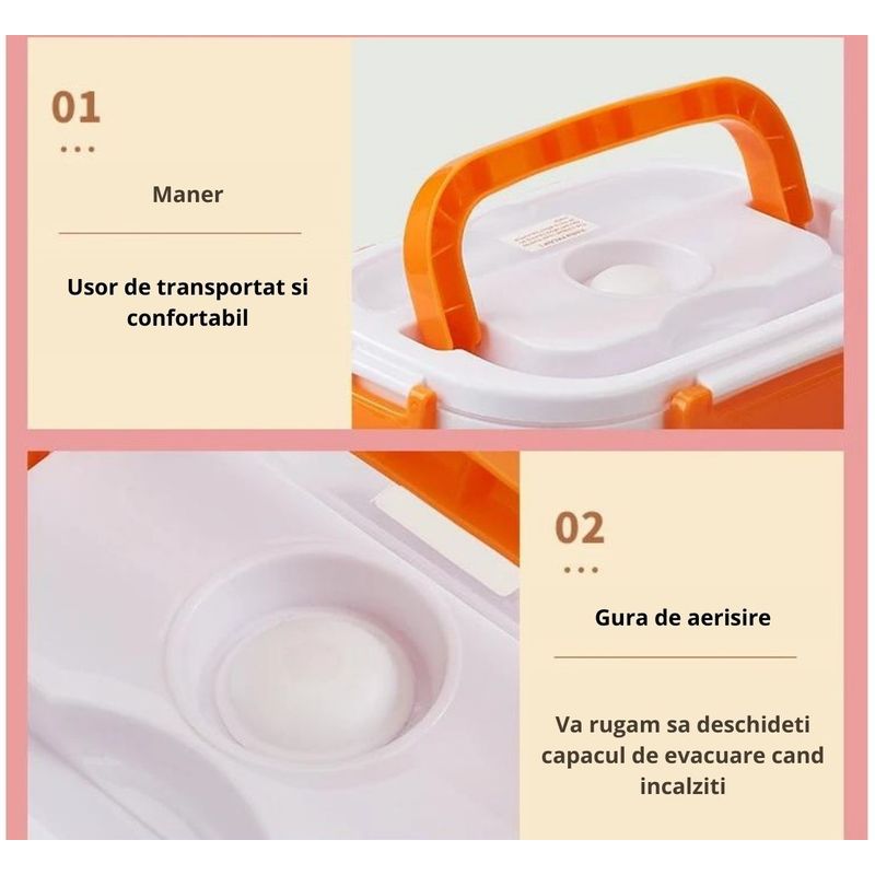 Casa si Gradina - Bucatarie si vesela - Organizare si depozitare bucatarie - Cutii alimentare - Incalzitor de alimente portabil portocaliu Smaliabu - Infinity.ro