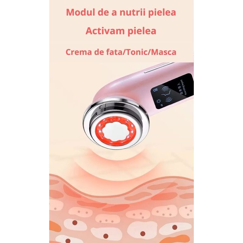 Ingrijire personala si Cosmetice - Aparate & accesorii ingrijire personala - Aparate cosmetice - Aparate intretinere si ingrijire corporala - Dispozitiv pentru infrumusetare faciala, EMS roz, cu ioni galvanici si masaj cald - Infinity.ro