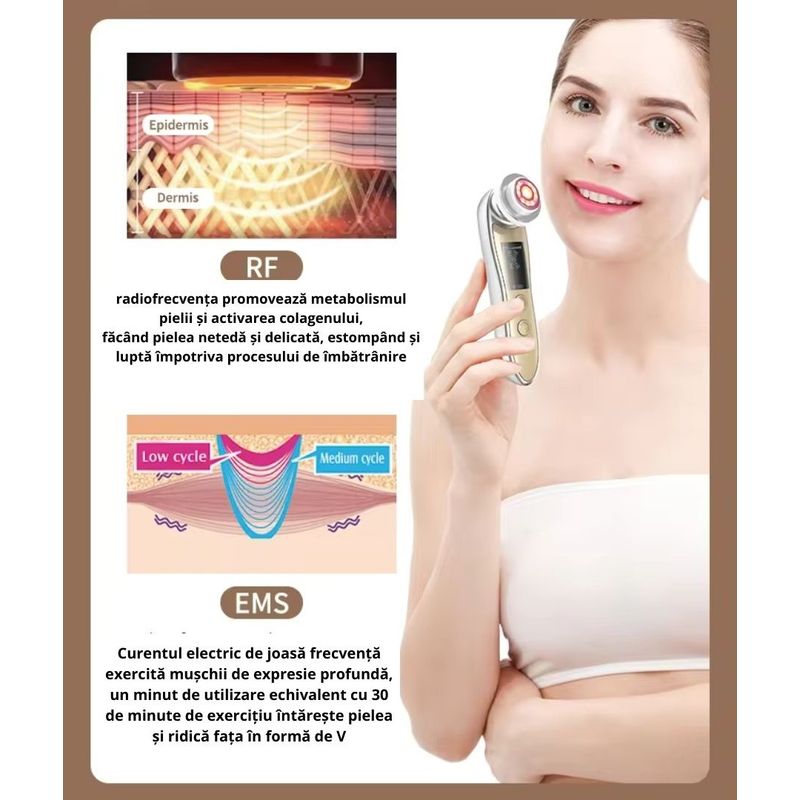 Ingrijire personala si Cosmetice - Aparate & accesorii ingrijire personala - Aparate cosmetice - Aparate intretinere si ingrijire corporala - Dispozitiv pentru infrumusetare faciala, EMS roz, cu ioni galvanici si masaj cald - Infinity.ro
