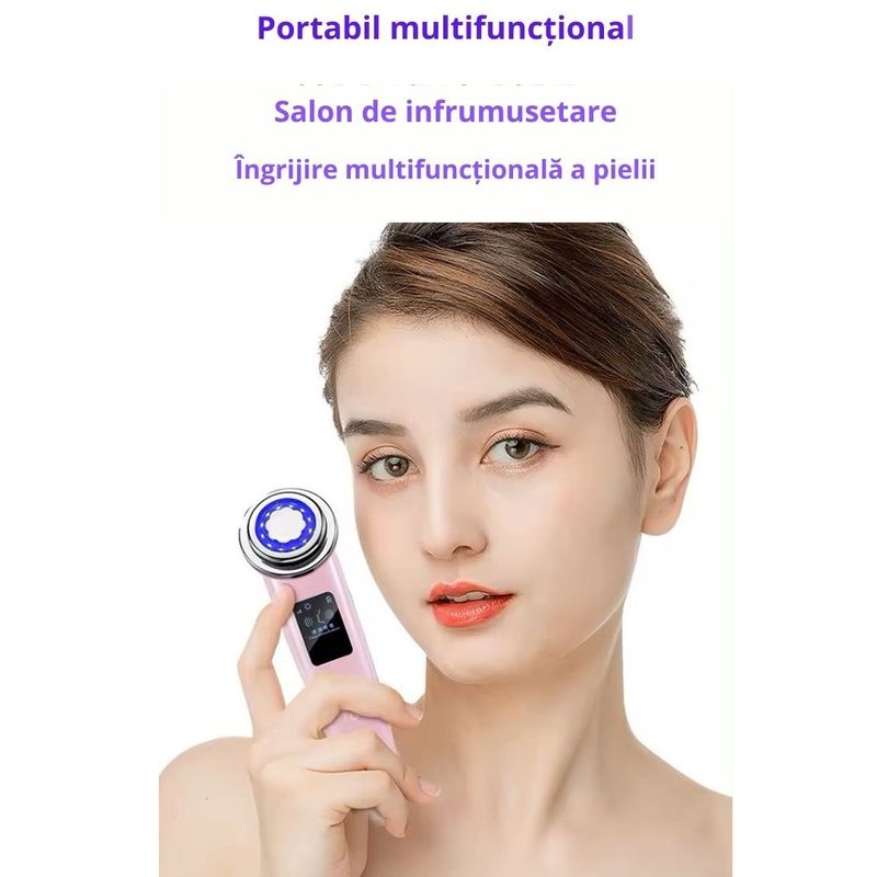 Ingrijire personala si Cosmetice - Aparate & accesorii ingrijire personala - Aparate cosmetice - Aparate intretinere si ingrijire corporala - Dispozitiv pentru infrumusetare faciala, EMS roz, cu ioni galvanici si masaj cald - Infinity.ro