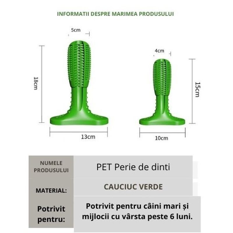 Petshop - Ingrijire si Igiena - Produse uz intern - Igiena dentara animale - Perie de dinti de cauciuc ecologic, 15 cm, pentru caini, multifunctionala pentru curatarea dintiilor - Infinity.ro