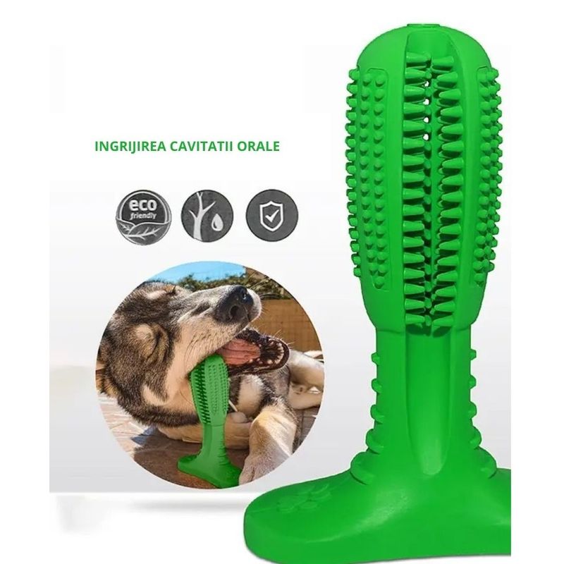 Petshop - Ingrijire si Igiena - Produse uz intern - Igiena dentara animale - Perie de dinti de cauciuc ecologic, 15 cm, pentru caini, multifunctionala pentru curatarea dintiilor - Infinity.ro