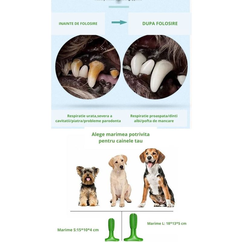 Petshop - Ingrijire si Igiena - Produse uz intern - Igiena dentara animale - Perie de dinti de cauciuc ecologic, 15 cm, pentru caini, multifunctionala pentru curatarea dintiilor - Infinity.ro