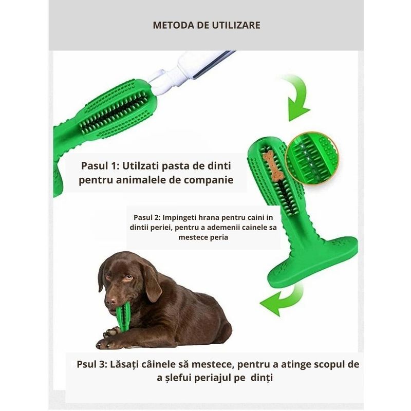 Petshop - Ingrijire si Igiena - Produse uz intern - Igiena dentara animale - Perie de dinti de cauciuc ecologic, 15 cm, pentru caini, multifunctionala pentru curatarea dintiilor - Infinity.ro