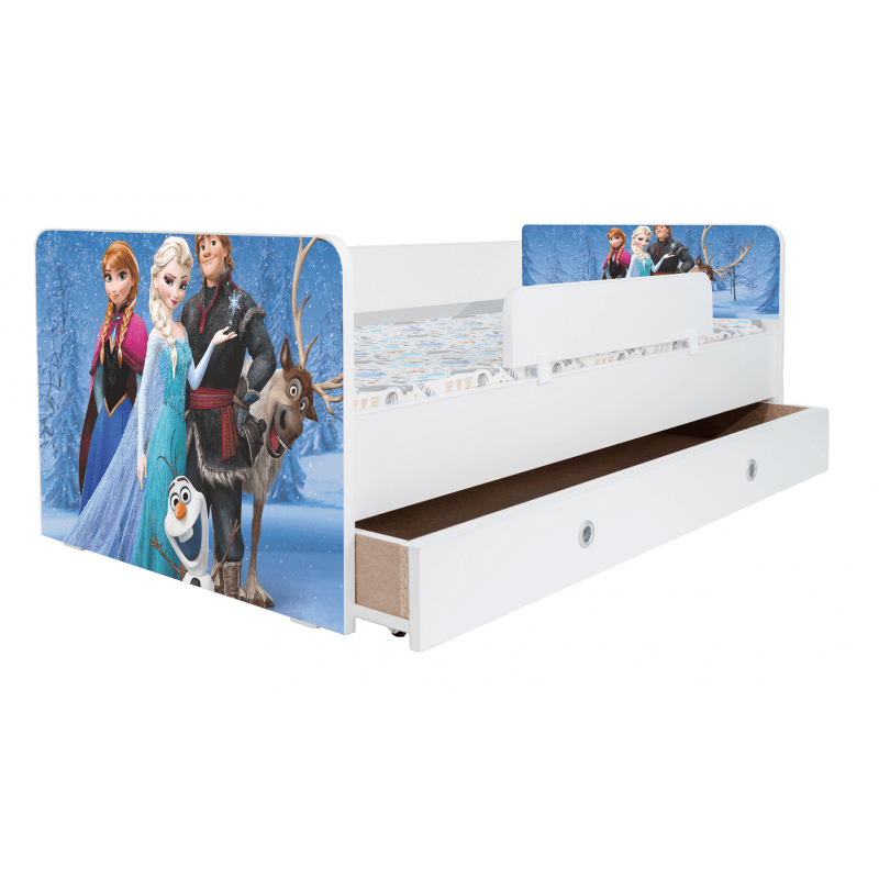 Casa si Gradina - Mobilier - Mobilier copii - Patuturi copii - Pat Kiddy pentru copii Frozen, 180x80 cm, fara sertar, alb/multicolor, saltea inclusa - Infinity.ro