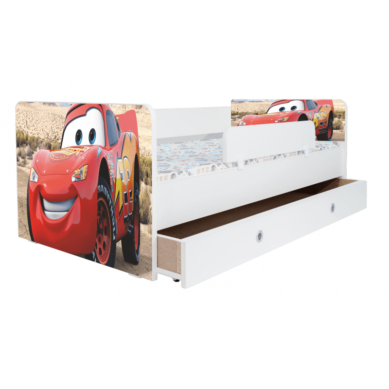 Casa si Gradina - Mobilier - Mobilier copii - Patuturi copii - Pat Kiddy pentru copii Cars, 180x80 cm, fara sertar, alb/multicolor, saltea inclusa - Infinity.ro