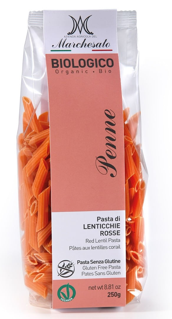 Penne din linte rosie bio fara gluten 250g Marchesato