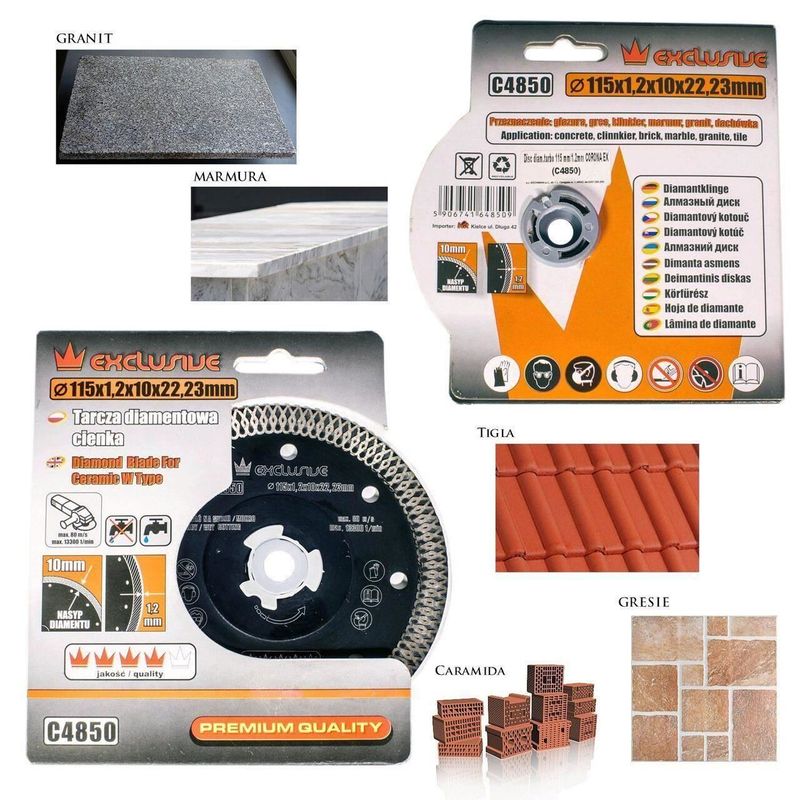 Casa si Gradina - Constructii - Scule electrice si accesorii - Accesorii polizare si slefuire - Disc diamantat turbo subtire, placi ceramice, taiere umeda si uscata, set 3 buc, 115 mm/22.23 mm, Richmann Exclusive - Infinity.ro