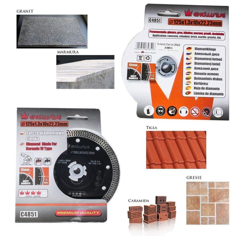 Casa si Gradina - Constructii - Scule electrice si accesorii - Accesorii polizare si slefuire - Disc diamantat turbo subtire, ceramica, taiere umeda si uscata, set 10 buc, 125 mm/22.23 mm, Richmann Exclusive - Infinity.ro