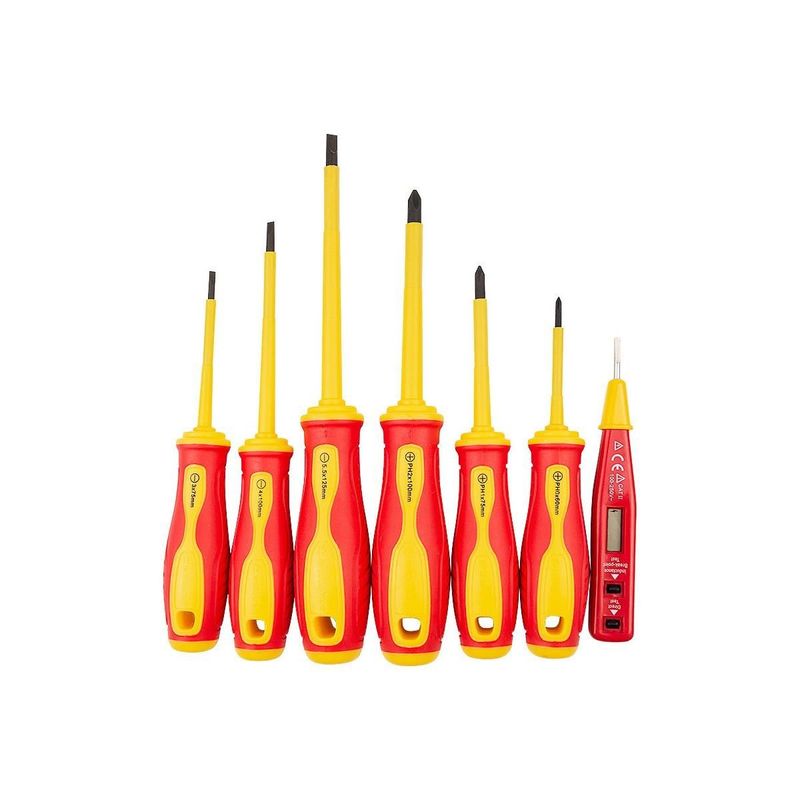 Casa si Gradina - Constructii - Scule de mana si unelte - Surubelnite - Set surubelnite izolate, late si cruce, cu creion de faza, sertar TIP A (385x150 mm) pentru dulap mobil, PH0-2, 3-5.5 mm, 60-125 - Infinity.ro