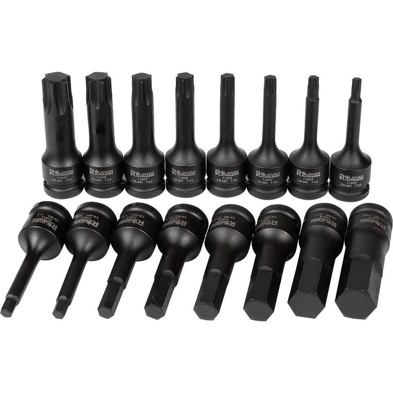 Casa si Gradina - Constructii - Scule de mana si unelte - Chei si truse chei - Set capete tubulare de impact TORX si IMBUS, sertar TIP A (385x150 mm) pentru dulap mobil, T30-T80, H5-H19, 1/2", 16 buc, RICHMA - Infinity.ro