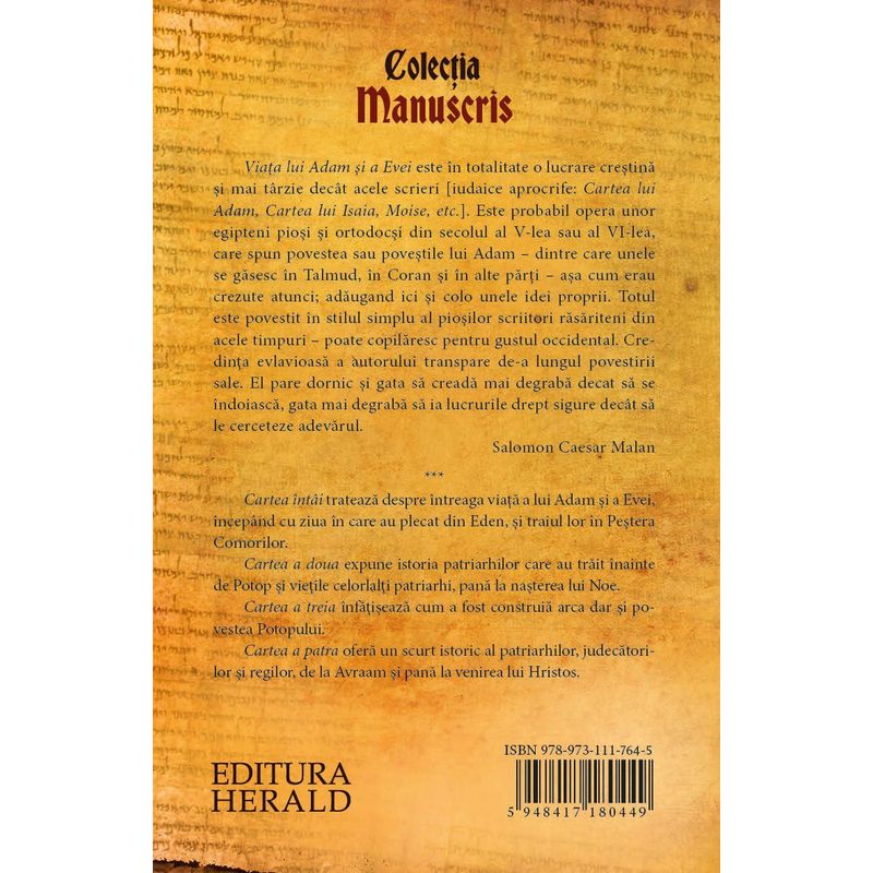 Carti si Birotica - Carti - Religie - Cartea lui Adam si a Evei - Lupta lui Adam si a Evei cu Satana - Infinity.ro