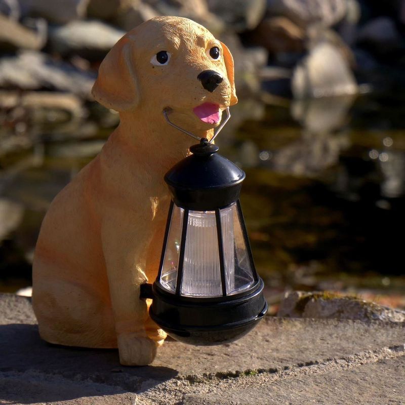 Casa si Gradina - Gradina si terasa - Decoratiuni exterior - Ornamente gradina - Decoratiune gradina, polirasina, lampa solara, catel cu felinar, 14x24x25 cm - Infinity.ro