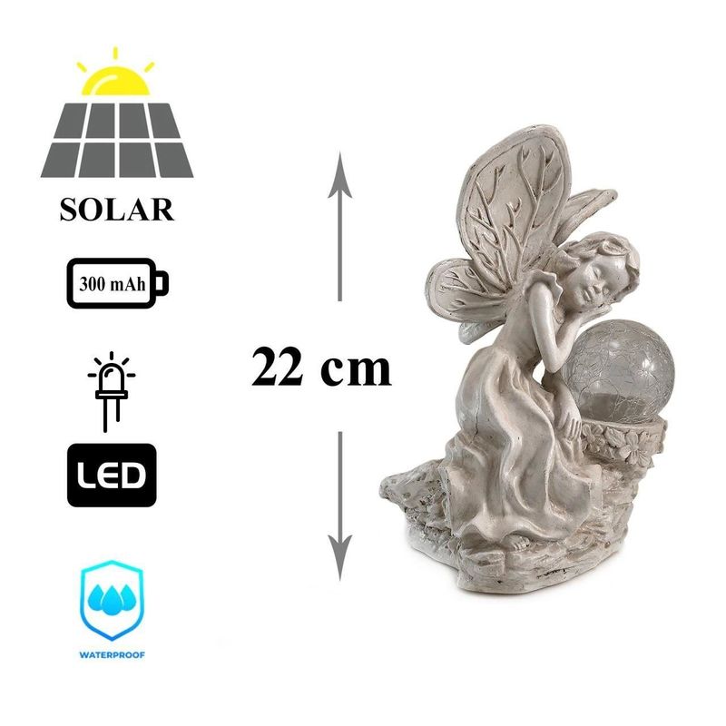 Casa si Gradina - Gradina si terasa - Decoratiuni exterior - Ornamente gradina - Decoratiune gradina, polirasina, lampa solara, inger, 12x15x22 cm - Infinity.ro