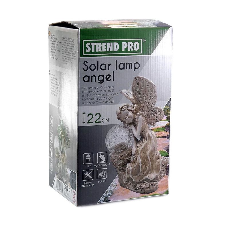 Casa si Gradina - Gradina si terasa - Decoratiuni exterior - Ornamente gradina - Decoratiune gradina, polirasina, lampa solara, inger, 12x15x22 cm - Infinity.ro