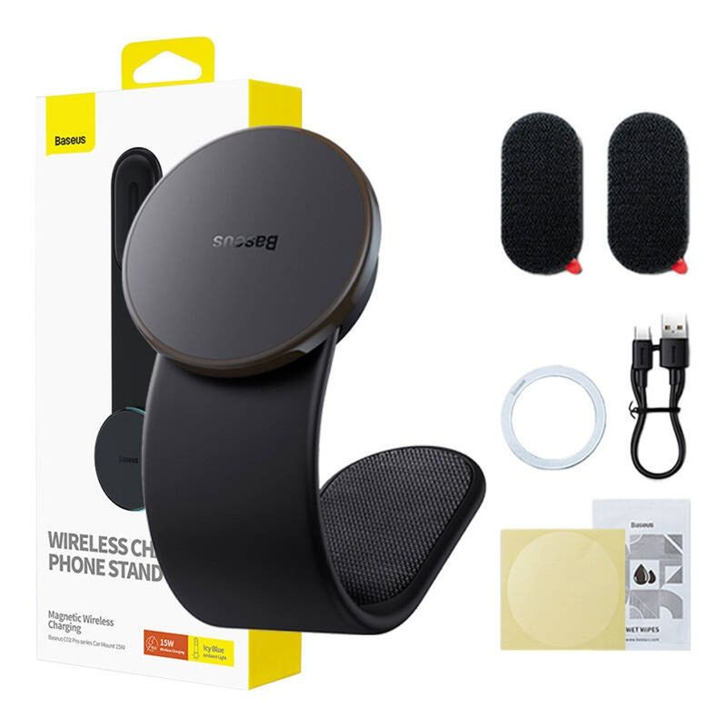 Laptop, Telefoane si Tablete - Telefoane mobile si accesorii - Accesorii Telefoane - Suport si docking telefoane - Suport de Bord pentru Telefon cu Incarcare Wireless, 15W - Baseus C02 Pro (C40156000111-00) - Negru - Infinity.ro