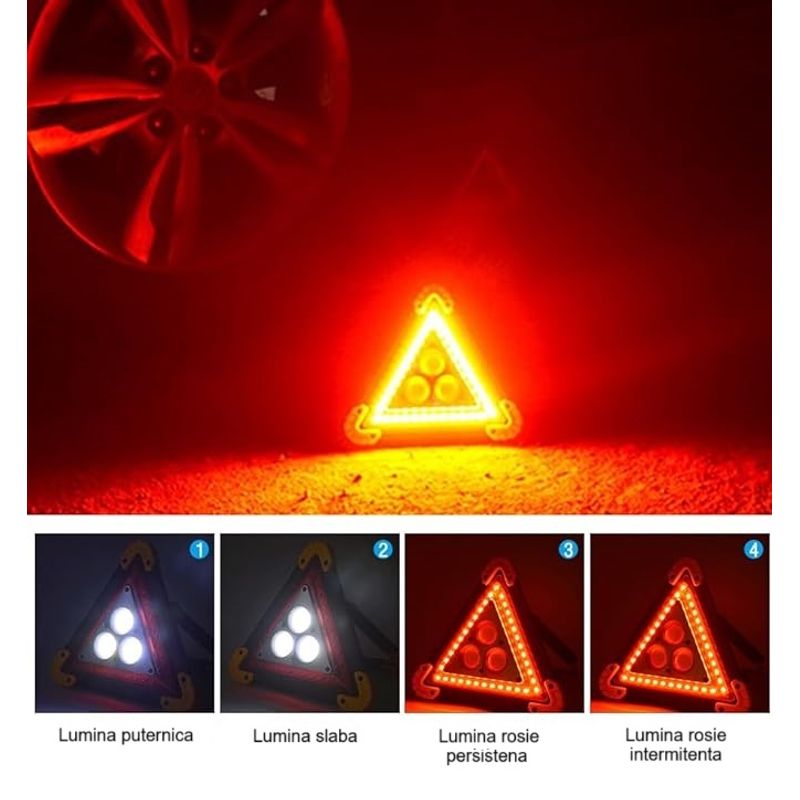 Auto si Moto - Electrice auto - Iluminare si semnalizare - Becuri auto - Triunghi Auto de Avertizare LED HUOVA® cu 4 Moduri de Iluminare – cu acumulatori - Infinity.ro