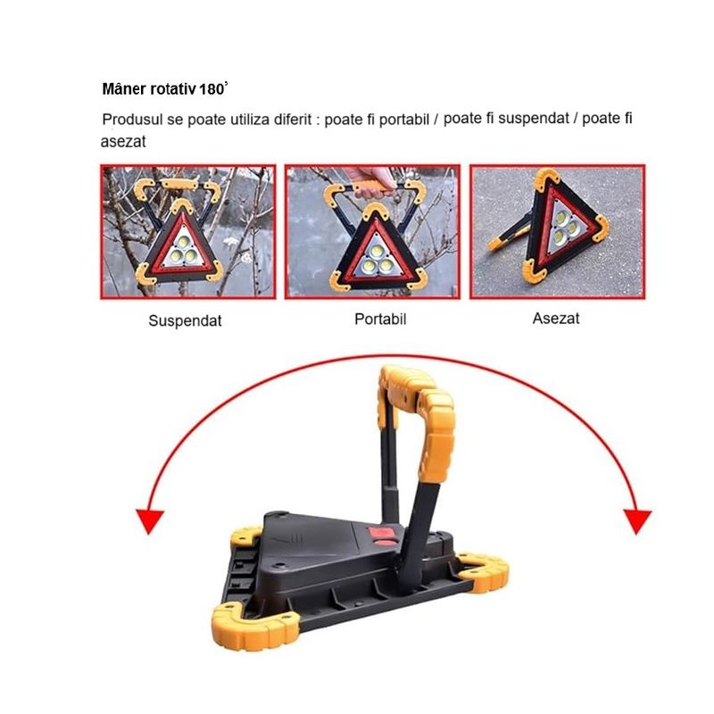 Auto si Moto - Electrice auto - Iluminare si semnalizare - Becuri auto - Triunghi Auto de Avertizare LED HUOVA® cu 4 Moduri de Iluminare – cu acumulatori - Infinity.ro