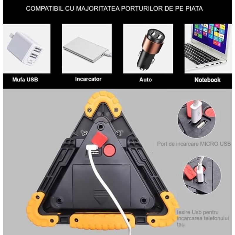 Auto si Moto - Electrice auto - Iluminare si semnalizare - Becuri auto - Triunghi Auto de Avertizare LED HUOVA® cu 4 Moduri de Iluminare – cu acumulatori - Infinity.ro