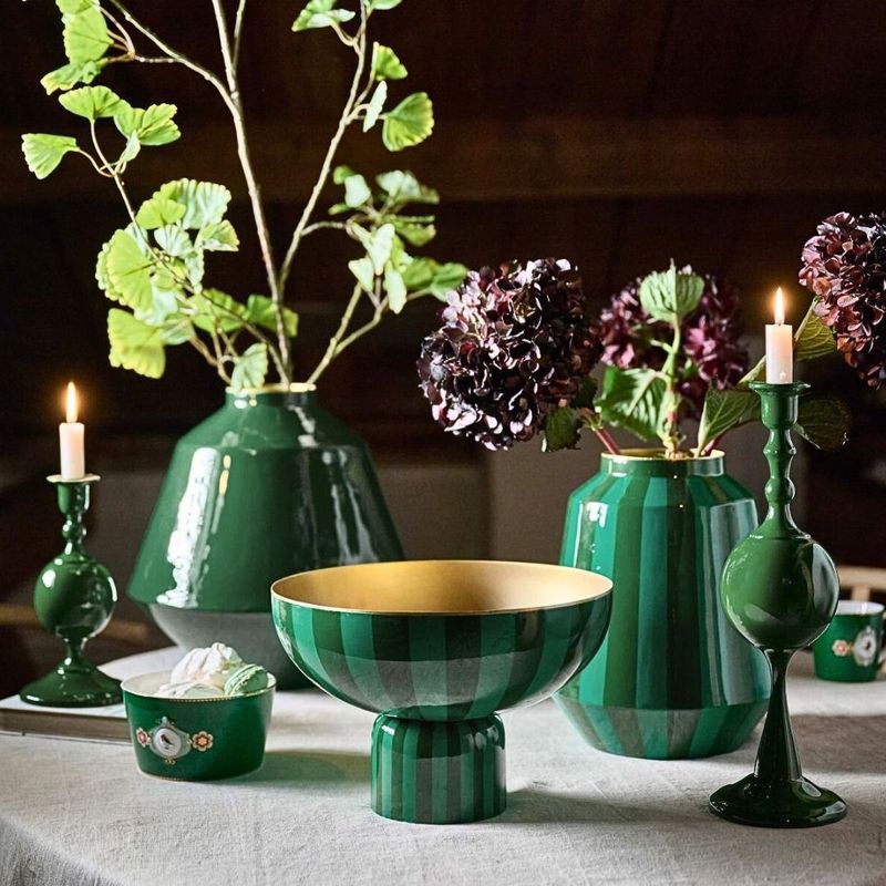 Casa si Gradina - Bucatarie si vesela - Ustensile bucatarie - Tavi servire - Tava inalta, din metal, Pip Studio, Stripes Green, 30x30x20cm, colectia Others - Infinity.ro