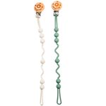 Jucarii, Copii si Bebe - Hrana si alaptare - Biberoane, suzete si accesorii hranire - Suzete si accesorii - Set Lantisor pentru suzeta din silicon Babysnugg, 2 bucati, clips din lemn, fara BPA, Verde - Infinity.ro
