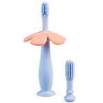 Jucarii, Copii si Bebe - Igiena si ingrijire - Articole igiena dentara copii - Periuta de dinti bebe din silicon Babysnugg cu 2 capete si ventuza, fara BPA, PVC, Latex si Ftalati - Albastra - Infinity.ro