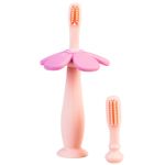 Jucarii, Copii si Bebe - Igiena si ingrijire - Articole igiena dentara copii - Periuta de dinti bebe din silicon Babysnugg cu 2 capete si ventuza, fara BPA, PVC, Latex si Ftalati - Roz - Infinity.ro