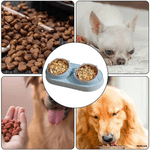 Petshop - Accesorii petshop - Castroane si adapatori - Bol Dublu pentru Caini si Pisici WellLuck®, Recipiente Metalice Detasabile, Material Plastic si Bol Inox, Albastru - Infinity.ro