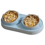 Petshop - Accesorii petshop - Castroane si adapatori - Bol Dublu pentru Caini si Pisici WellLuck®, Recipiente Metalice Detasabile, Material Plastic si Bol Inox, Albastru - Infinity.ro