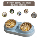 Petshop - Accesorii petshop - Castroane si adapatori - Bol Dublu pentru Caini si Pisici WellLuck®, Recipiente Metalice Detasabile, Material Plastic si Bol Inox, Albastru - Infinity.ro