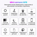 Laptop, Telefoane si Tablete - Wearables si gadgeturi - Gadgeturi - Dispozitive spionaj - Mini camera de supraveghere, WIFI, 1080P, vedere nocturna, unghi 155°, senzor miscare, alarma APP, autonomie 6 ore - Infinity.ro