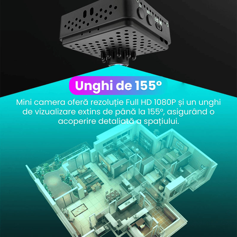 Laptop, Telefoane si Tablete - Wearables si gadgeturi - Gadgeturi - Dispozitive spionaj - Mini camera de supraveghere, WIFI, 1080P, vedere nocturna, unghi 155°, senzor miscare, alarma APP, autonomie 6 ore - Infinity.ro