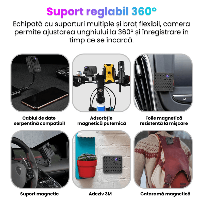 Laptop, Telefoane si Tablete - Wearables si gadgeturi - Gadgeturi - Dispozitive spionaj - Mini camera de supraveghere, WIFI, 1080P, vedere nocturna, unghi 155°, senzor miscare, alarma APP, autonomie 6 ore - Infinity.ro