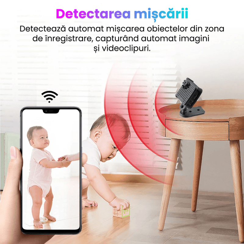 Laptop, Telefoane si Tablete - Wearables si gadgeturi - Gadgeturi - Dispozitive spionaj - Mini camera de supraveghere, WIFI, 1080P, vedere nocturna, unghi 155°, senzor miscare, alarma APP, autonomie 6 ore - Infinity.ro